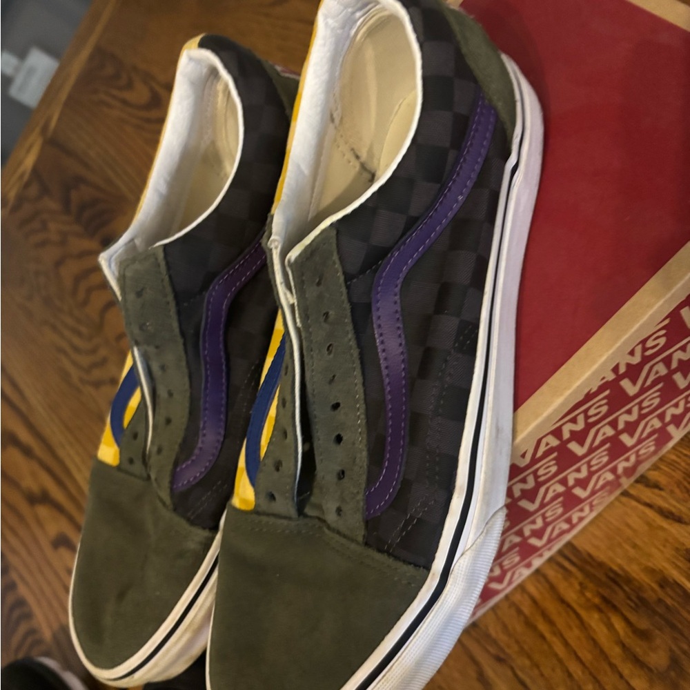 Vans Men's Checkerboard Sneakers - Olive, Purple, and Yellow